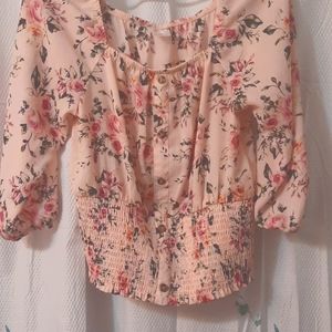Pink Floral sleeve ruched crop top